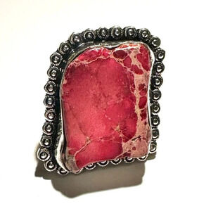 Pink Howlite Square Statement Ring in Silver 7.5